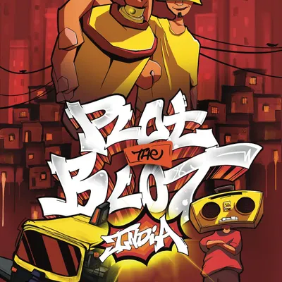 The full poster illustration for the 'Plot the Blot' hip hop festival concept. It features my custom graffiti lettering, original characters like the boombox head, and a background that captures the vibe of Mumbai's streets.