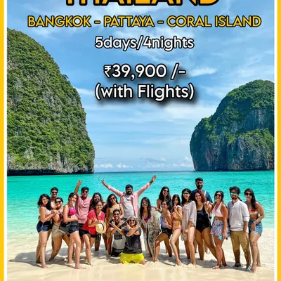 **Thailand: Bangkok, Pattaya & Coral Island.** This 5-day trip is perfect for those who want city buzz, nightlife, and beaches. It's a high-energy tour and includes flights from India.