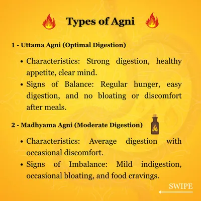 Understanding your 'Agni', or digestive fire, is fundamental to health. Uttama Agni represents optimal digestion, characterized by a healthy appetite and no bloating, while Madhyama Agni is moderate digestion with occasional discomfort.