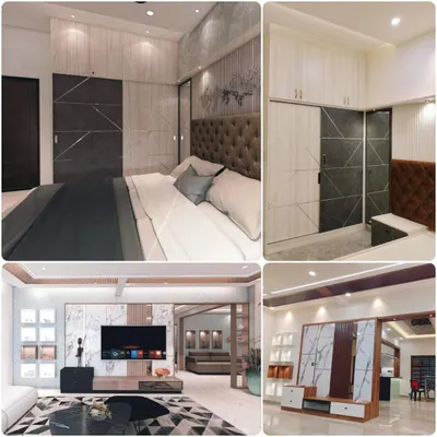 This collage perfectly illustrates our process from 3D rendering to the final on-site execution. It shows how we take great care to deliver exactly what we designed, meeting our customer's expectations for their bedroom and TV unit.
