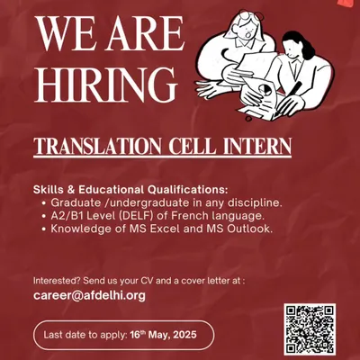 Internship Alert! We are hiring a Translation Cell Intern. If you are passionate about the French language and have at least an A2/B1 level, we encourage you to apply.