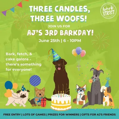Get ready to bark, fetch, and eat cake! We threw a huge third birthday party for AJ, and it was a blast. Keep an eye out for our next event announcement.