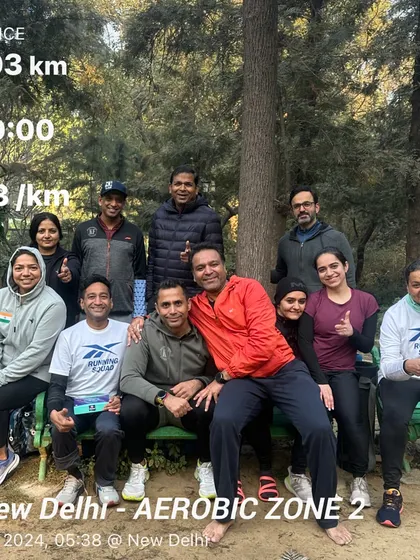 The squad after a 10km Sunday run. We track our progress, but the real win is the time spent together, pushing and supporting one another.