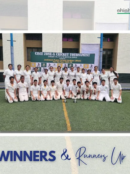 Celebrating our winners and runners-up from the CISCE Zone-A Cricket Tournament. This photo captures the collective success of our boys' and girls' teams from Shishuvan School.