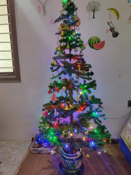 Our beautifully decorated Christmas tree, with ornaments made and hung by the children. It brought so much festive cheer to our classroom.