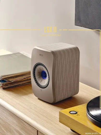 The KEF LSX II in a unique soundwave finish. This speaker combines premium sound with elevated design, making it a piece of art that also delivers an exceptional audio performance.