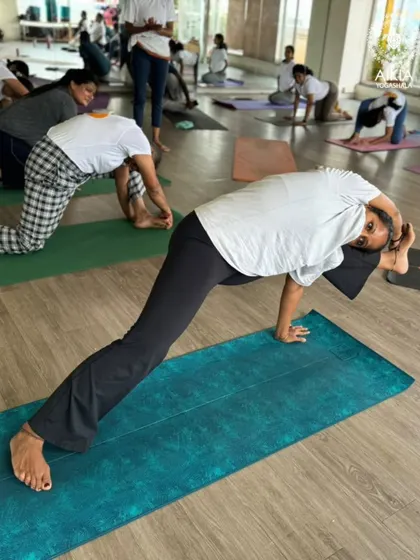 Vishvamitrasana is an advanced arm balance and hip opener that requires immense strength and flexibility. Our TTC students work towards this pose as a pinnacle of their asana practice.