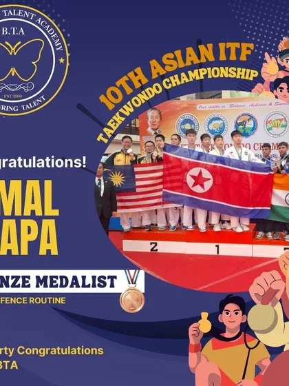 We celebrate every victory. This is a testament to the hard work of our student, Himal Thapa, who secured a Bronze Medal at the Asian ITF Taekwondo Championship. Our competitive Taekwondo coaching is designed to produce champions.