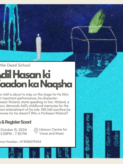 The official poster for 'Adil Hasan ki Yaadon ka Naqsha' by The Dead School. We love collaborating with theatre folks and providing a home for their most ambitious and personal projects.