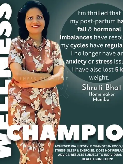 Shruti's journey shows the power of postpartum hormone recovery. After struggling with intense stress, irregular cycles, and severe hair fall, she committed to a holistic plan. In just three months, her cycles regularized, her anxiety subsided, and she felt like herself again, proving that mothers can and should prioritize their own healing.