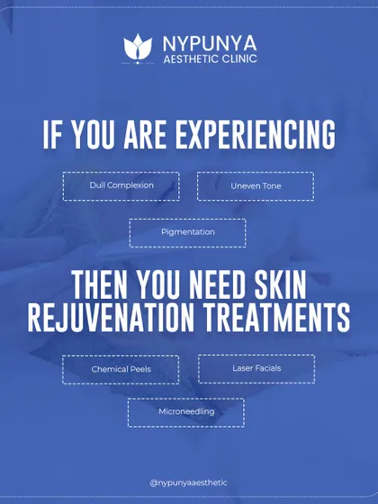 If you're experiencing a dull complexion, uneven tone, or pigmentation, you may need skin rejuvenation treatments. I offer chemical peels, laser facials, and microneedling to address these concerns and restore your skin's vitality.