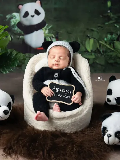 Welcome, baby Agastya the panda. This theme is perfect for a cute and cuddly newborn session.