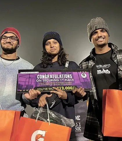 The winners of the Vanarsena Team Run, a unique 3-member team competition that celebrates team spirit and coordination. It's amazing to see how athletes strategize and support each other to win.