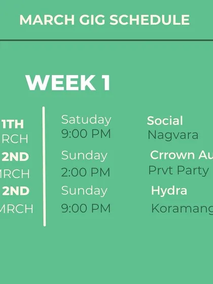 The schedule for the first week of my March tour. Starting a new chapter.