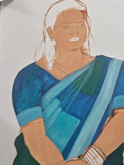 This image shows an early stage of painting, where I have applied the base colors for the skin tones and clothing. This underpainting is fundamental to achieving realistic and vibrant colors in the finished work.