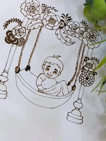 A sweet baby shower design in progress. This shows how mehndi can be used to celebrate all of life's special moments.
