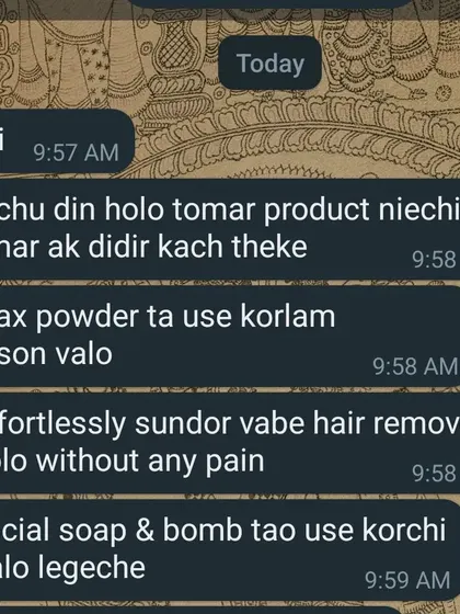 This customer is loving my wax powder, saying it removes hair effortlessly without pain. She also enjoyed the facial soap and bomb.