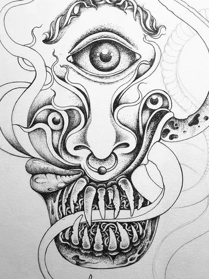 A duplicate of the progress shot of the surreal self-portrait.