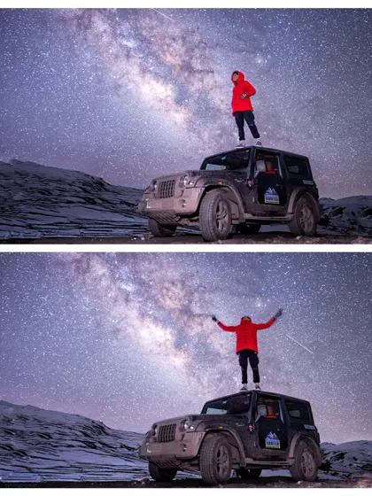Celebrating my 22nd birthday under the Milky Way in Spiti. This shot, standing on top of my Thar, represents a year of learning, traveling, and chasing dreams.