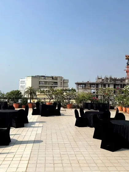 A wide shot of the Diwali party setup, showcasing how we can transform a simple terrace into an elegant venue for a festive gathering.