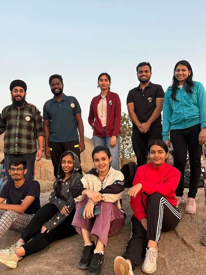 The full group at Uttari Betta, a mix of participants and our trek leaders. We maintain a good leader-to-participant ratio for safety and engagement.