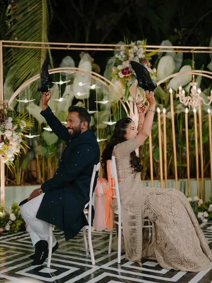A fun moment from the reception. The makeup is designed to be long-lasting and stay put through all the fun and games.