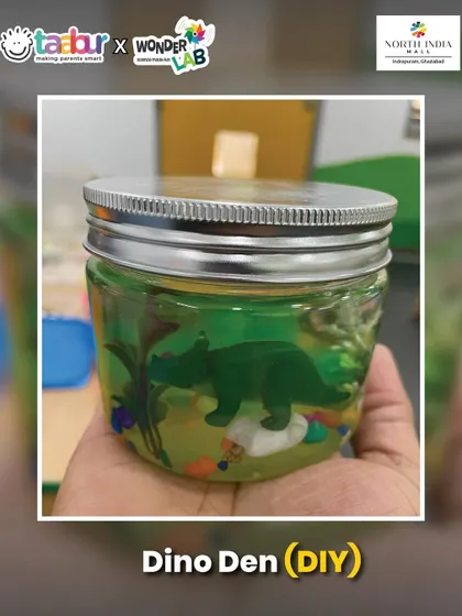 A DIY Dino Den craft from the dinosaur event, a great take-home souvenir for the kids.