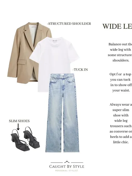 Here's my guide to styling wide-leg jeans. The key is to balance the volume on the bottom with a structured shoulder on top and a tucked-in shirt to define your waist.
