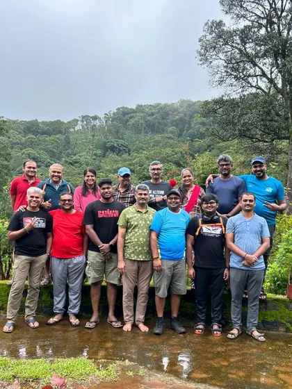 Another happy group at one of our partner homestays. The lush green background says it all.