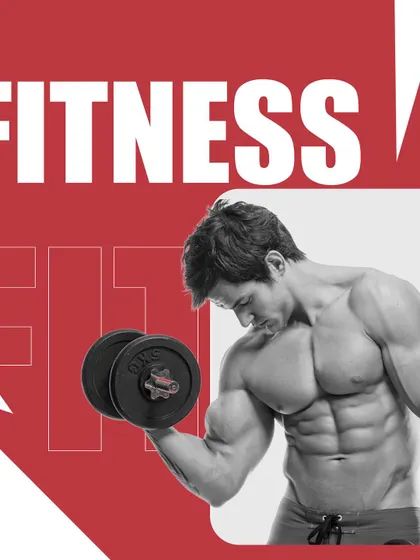 A graphic representing our focus on fitness and strength training. We use tools like dumbbells to help you build muscle and achieve your physique goals.