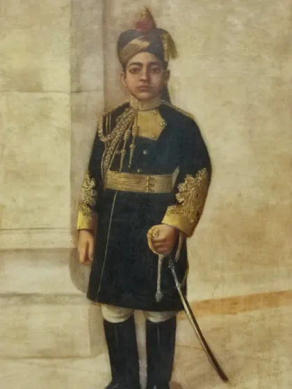This 1920s oil on canvas from the Early Bengal school is a portrait of a young Maharajah, believed to be Jagaddipendra Narayan of Cooch Behar. Dressed in a military uniform resembling the Bengal Lancers, the work portrays him not as a child, but as a ruler. It is a piece of history we are proud to conserve.