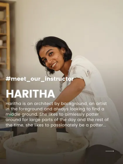 A portrait of our instructor, Haritha. Her passion for natural building and earth materials shines through in her teaching, where she guides students to find their own creative expression through clay.