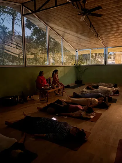 This is what deep rest looks like. A glimpse into our Yoga Nidra session, where participants find stillness and peace in our serene studio space.