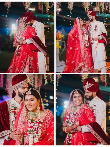 A collection of romantic and happy moments between the couple during their night wedding, showcasing their love and joy.