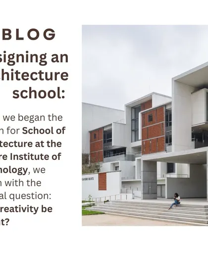 A blog post graphic introducing our design philosophy for the VIT School of Architecture, centered on the question: "Can creativity be taught?"