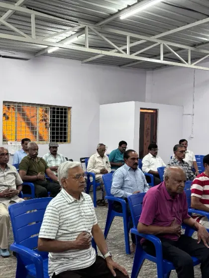 Our Prāṇa Sañjīvini program in action, empowering senior citizens with Pranayama. These chair-based breathing exercises are designed to enhance vitality and promote graceful aging.