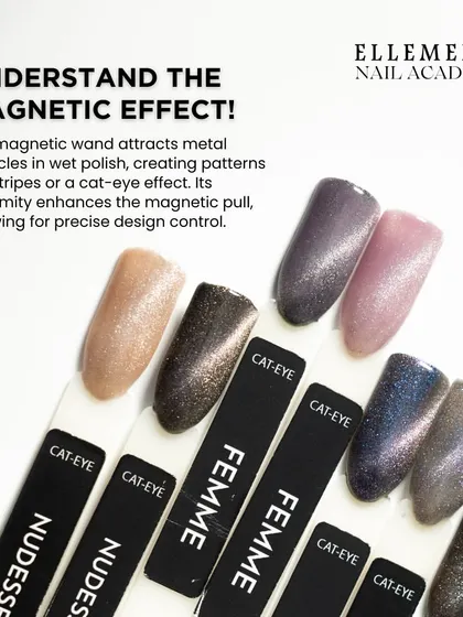 Understand the magnetic effect. The wand attracts metal particles in the wet polish, creating patterns like stripes or a cat-eye look.