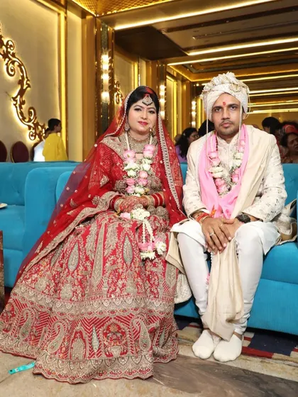 Richa and Puneet seated together after their wedding rituals. Their journey highlights how our platform helps connect people who are looking for simple, meaningful weddings rooted in shared values.