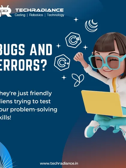 A fun and motivational graphic that reframes bugs and errors in coding as friendly challenges to test problem-solving skills.