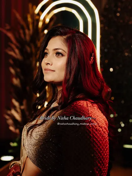 A dreamy sangeet look for my bride. I created a soft, dewy makeup look that gives a subtle glow, perfect for a sophisticated evening event.