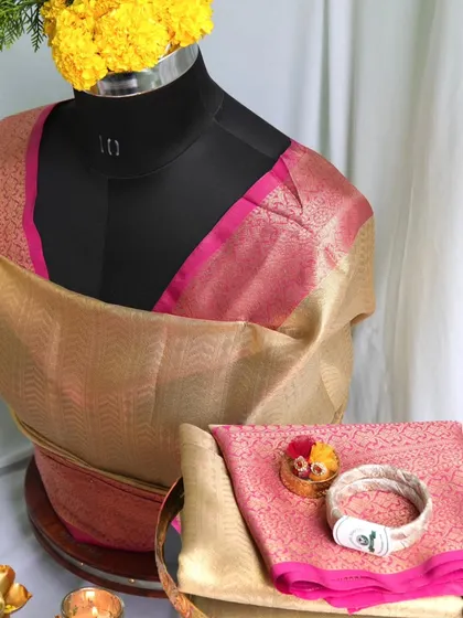 Our Benarasi blouse piece paired with matching bangles, ready to be gifted as a premium thamboolam.