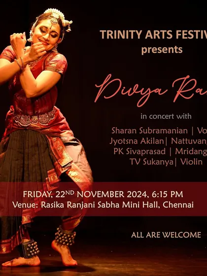 The poster for my performance at the Trinity Arts Festival in Chennai. I can't wait to be on stage with my incredible musical collaborators.