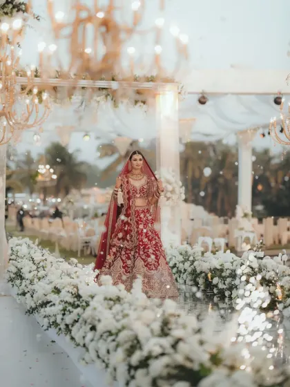 The bride looking absolutely breathtaking as she walks down the aisle. This shot was featured by WeddingSutra.