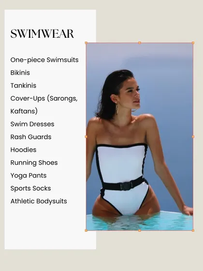 Even if you don't swim often, having chic swimwear on hand means you're always ready for a vacation or a spontaneous pool day. One-piece swimsuits, bikinis, and cover-ups are key.