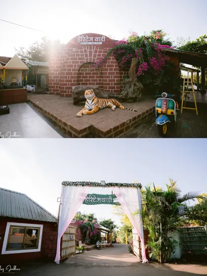 The charming and rustic "Heritage Wadi" venue in Satara, which served as the perfect backdrop for Ankita and Shantanu's engagement.