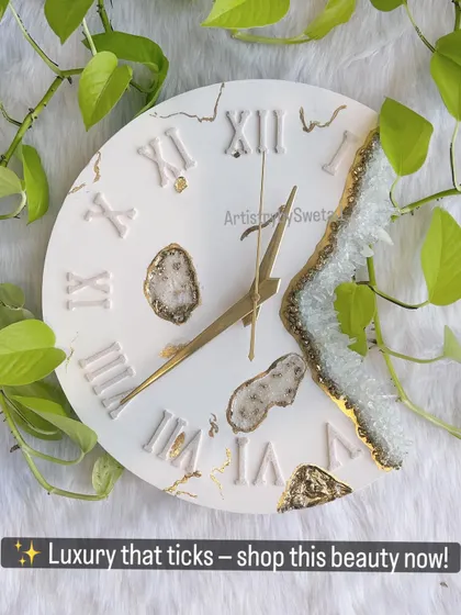 I believe time itself can be a work of art. This luxury wall clock is a fusion of natural gypsum and sparkling geode crystals, designed to bring a touch of elegance and positive energy to your walls.