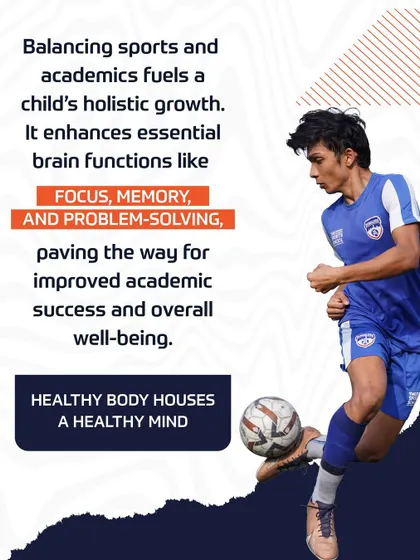 This graphic highlights how balancing sports and academics enhances brain functions like focus, memory, and problem-solving.