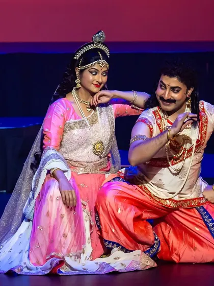 My choreography is deeply rooted in mythological storytelling. This theatrical scene captures a tender moment from one of our productions, using expressive acting and traditional costumes to bring the characters of ancient tales to life.