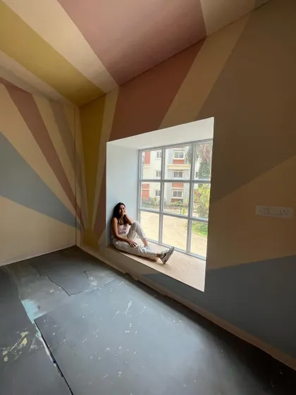 My 75th mural was this sunshine-themed room, also for a school in Bangalore. The rays of sun extend across the walls and ceiling, filling the space with warmth and positivity.