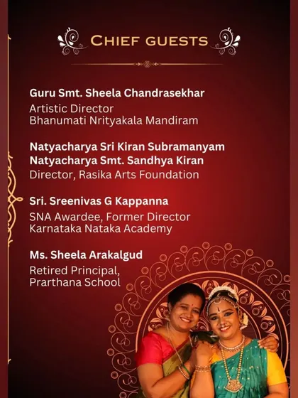 The list of esteemed chief guests for my student's debut, including my own gurus. It is a moment of passing on the legacy.